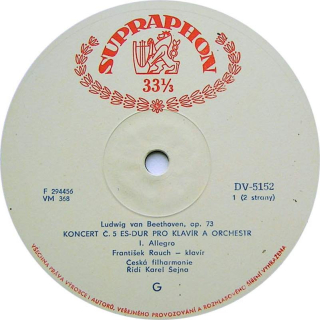 Ludwig van Beethoven, František Rauch, The Czech Philharmonic Orchestra, Karel Šejna - Koncert Č. 5 Es-Dur Pro Klavír A Orchestr, Op. 73 - LP / Vinyl